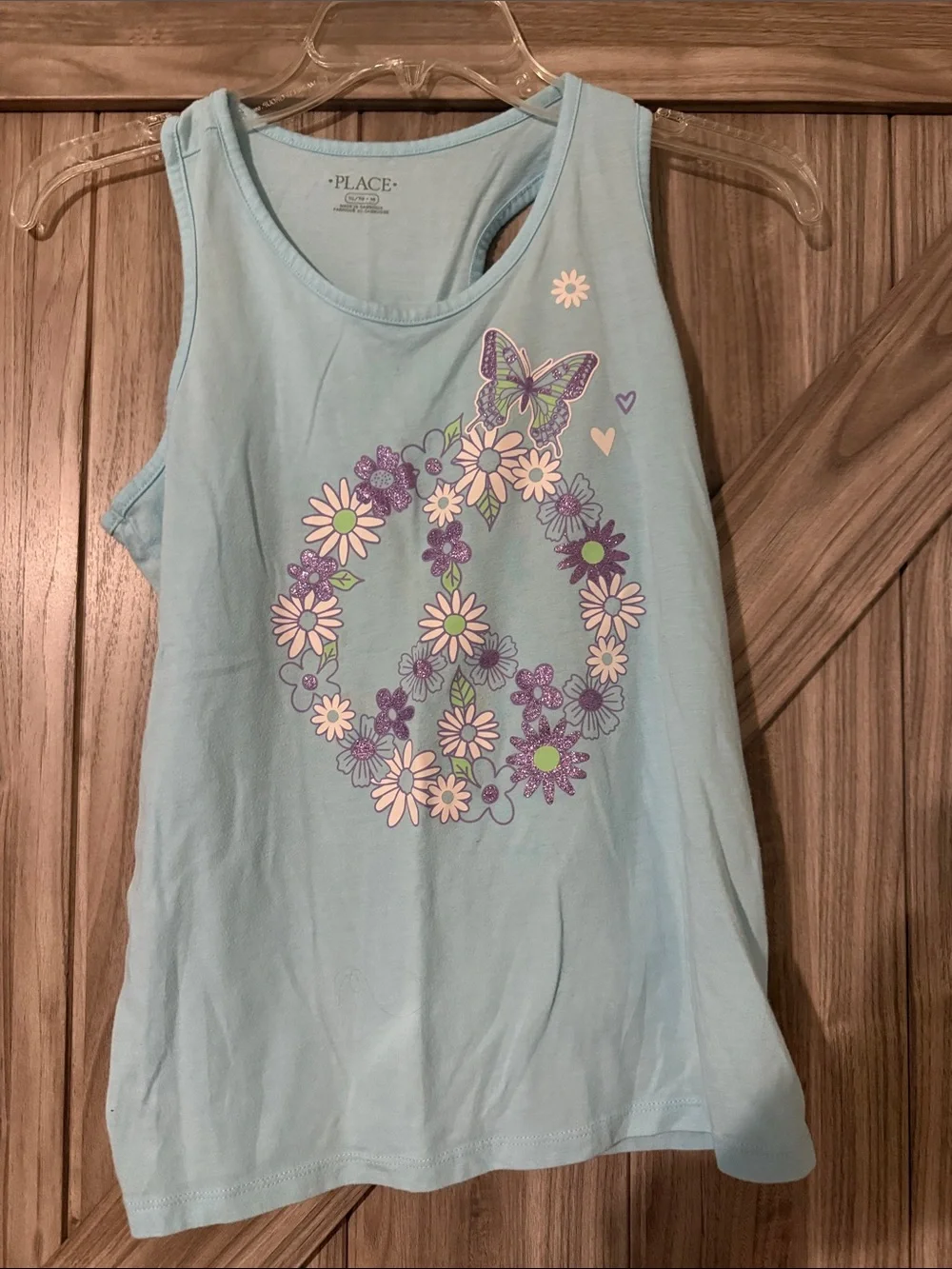 The Children's Place Light Blue Floral Peace Sign Tank with Purple Butterfly